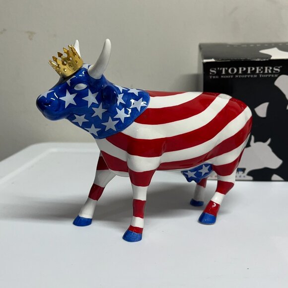 Cow Parade Figurine “American Royal” #9189 + Matching Candle Capper USA Flag - Picture 2 of 9